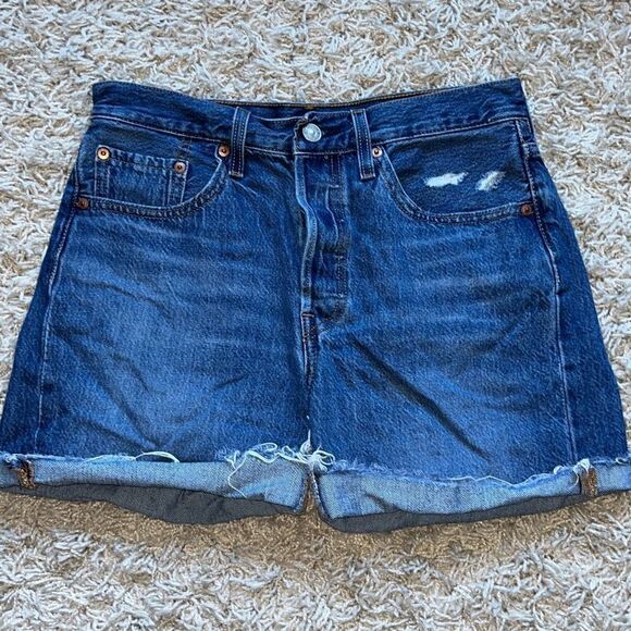 Levis 501 Womens High Rise Raw Hem Jean Shorts Size 27 Button Fly - Picture 1 of 14